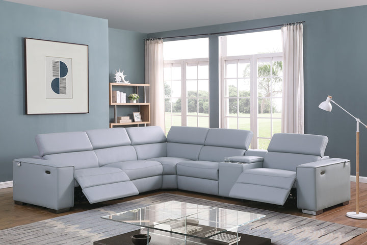 MI-633 Picasso II 6pcs Lt. Blue Reclining Sectional