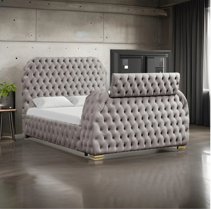 B8010 Royal TV Bed Frame with LED Fireplace – Grey
