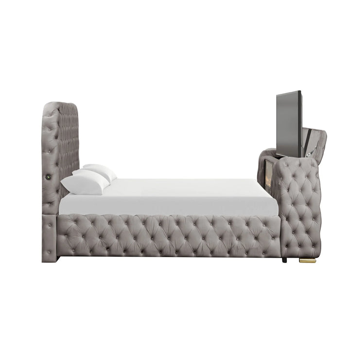 B8010 Royal TV Bed Frame with LED Fireplace – Grey