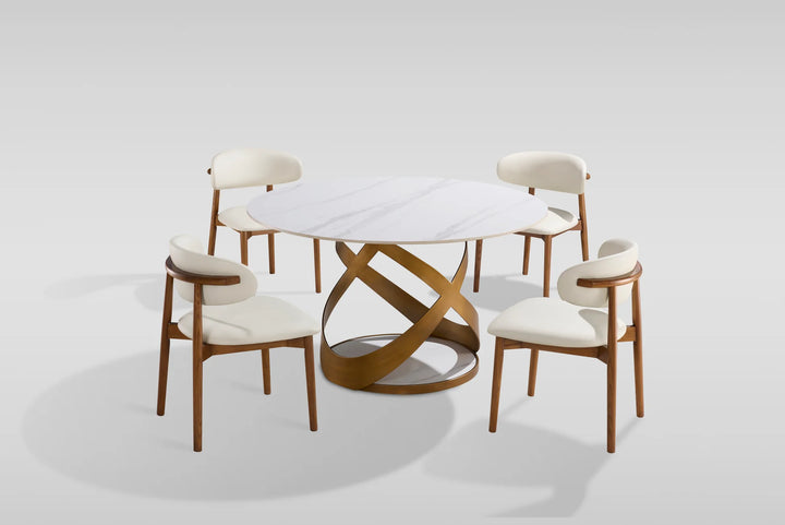 D1550 Dimi Dining Table Set (White/Bronze)