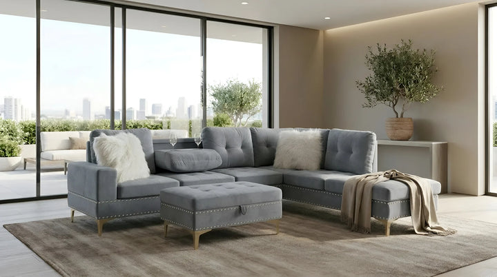 S133 Joy II Sectional Sofa with Storage Ottoman