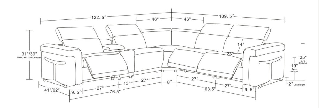 MI-1112-6pcs Lucca Reclining Sectional