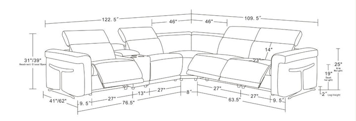 MI-1112-6pcs Lucca Reclining Sectional