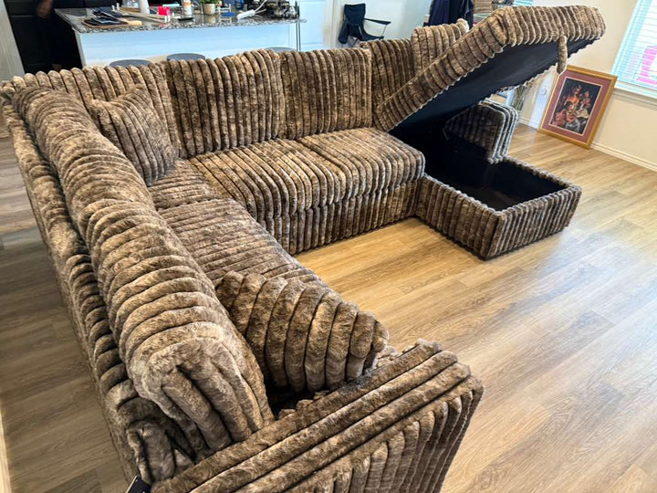 Raha - Sectional Corduroy  Couch With Pullout Bed & Storage