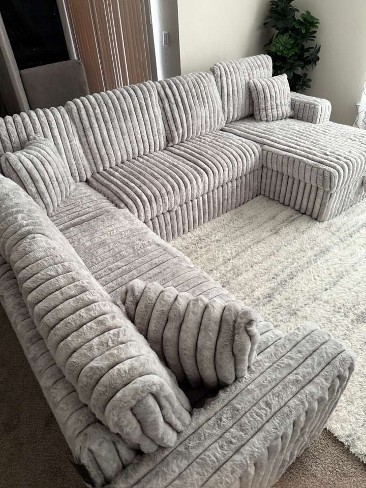 Raha - Sectional Corduroy  Couch With Pullout Bed & Storage