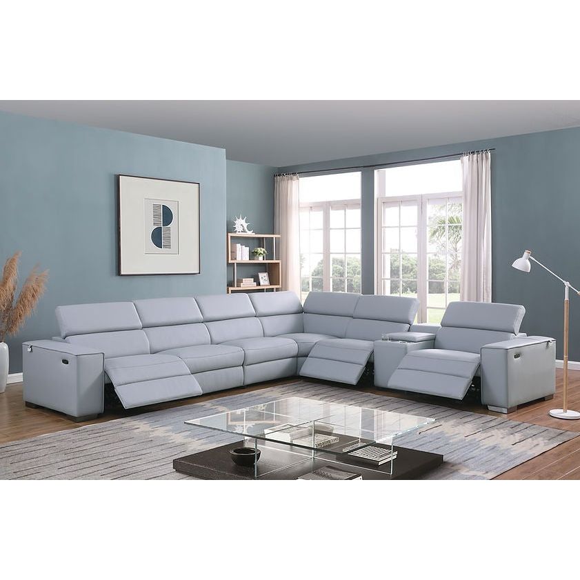 MI-631 Picasso 7pcs Light Blue Reclining Sectional