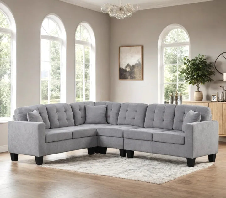 Logan2 Gray Reversible Corduroy Sectional Sofa