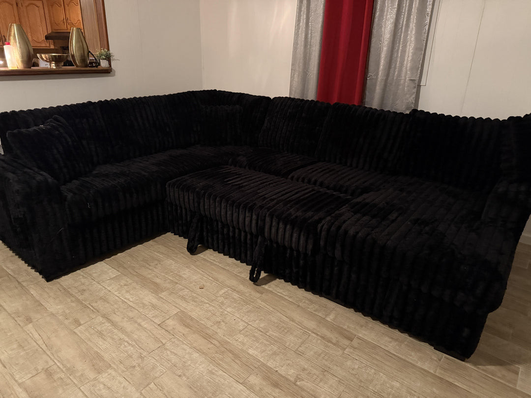 Raha - Sectional Corduroy  Couch With Pullout Bed & Storage