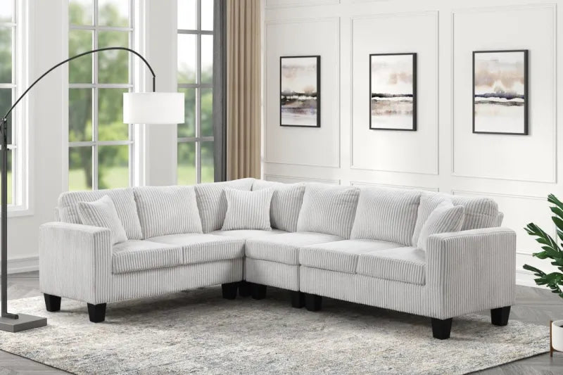 Logan2 Gray Reversible Corduroy Sectional Sofa